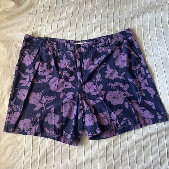 Croft & Barrow Women’s Linen Cotton Purple Floral Shorts Pockets Size 20W - Picture 1 of 8